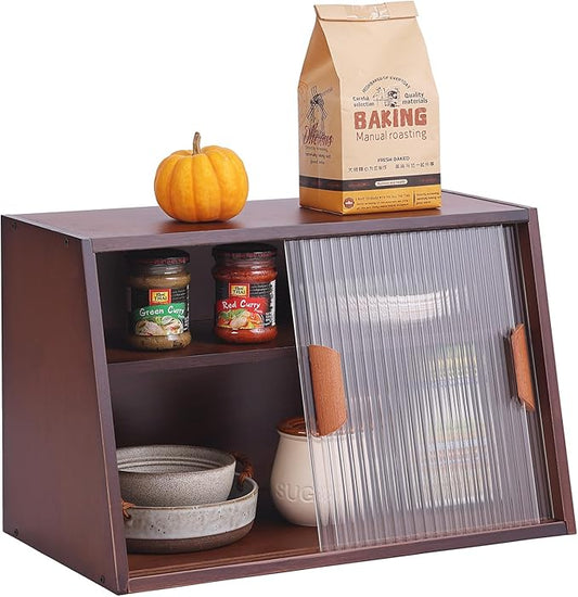 Tiita Small Kitchen Pantry Cabinet, Bamboo Sideboard with Glass Doors, Cupboard Food Pantry Cabinet for Kitchen, Living Room and Dinning Bedroom