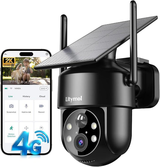 4G LTE Cellular Solar Security Cameras Wireless Outdoor,No WiFi Cameras for Home Security,2K Surveillance Camera Lenses,Spotlight Siren Alarm,AI Detection,SD/Cloud Storage, Wire-Free
