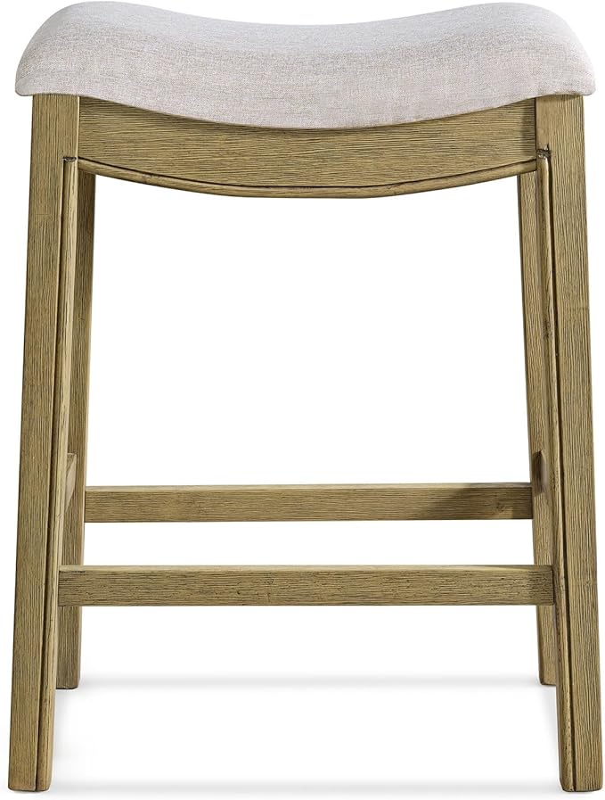 ROME + OAK Parker 26 Inch Counter Stool, Backless Saddle Kitchen Barstool in Natural Finish with Cream Fabric Upholstery Cushion Seat