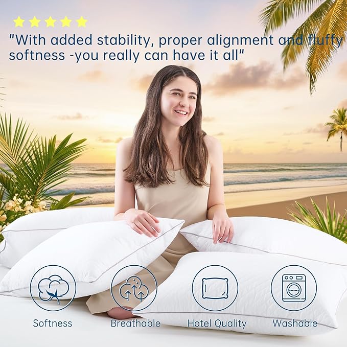 JOLLYVOGUE Pillows Queen Size Set of 2, Oeko-Tex Certified Bed Pillows for Side, Back, and Stomach Sleepers - Medium Support Down Alternative Filling, Machine-Washable