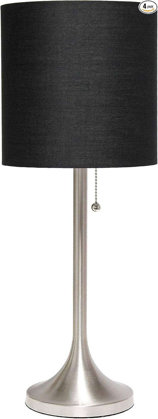Simple Designs LT1076-BNB Tapered Fabric Drum Shade Table Lamp, Brushed Nickel and Black (Pack of 4)