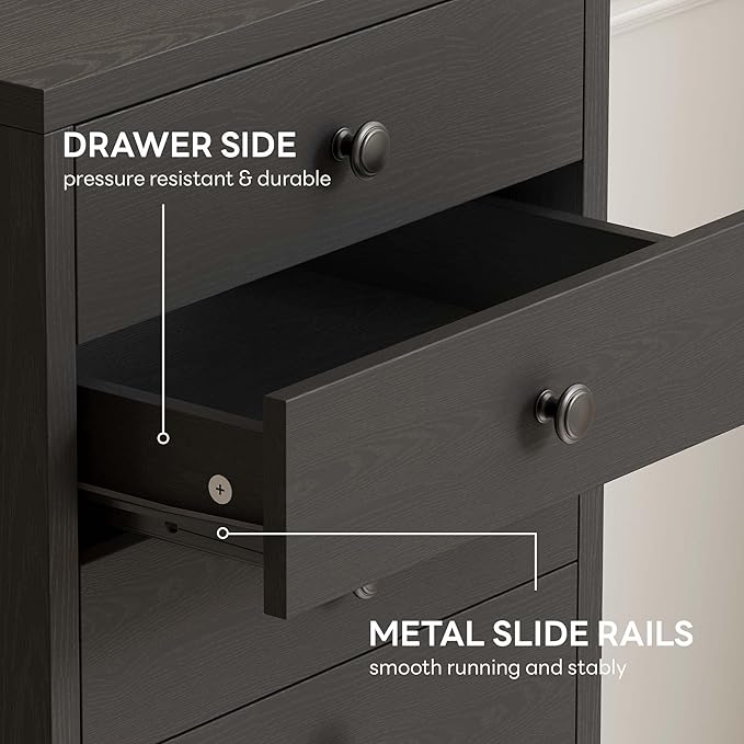 LIKIMIO Tall Dresser, Small Dressers with 8 Storage Drawers, Chest of Drawers for Organizing, Tall Narrow Dresser for Bedroom, Black