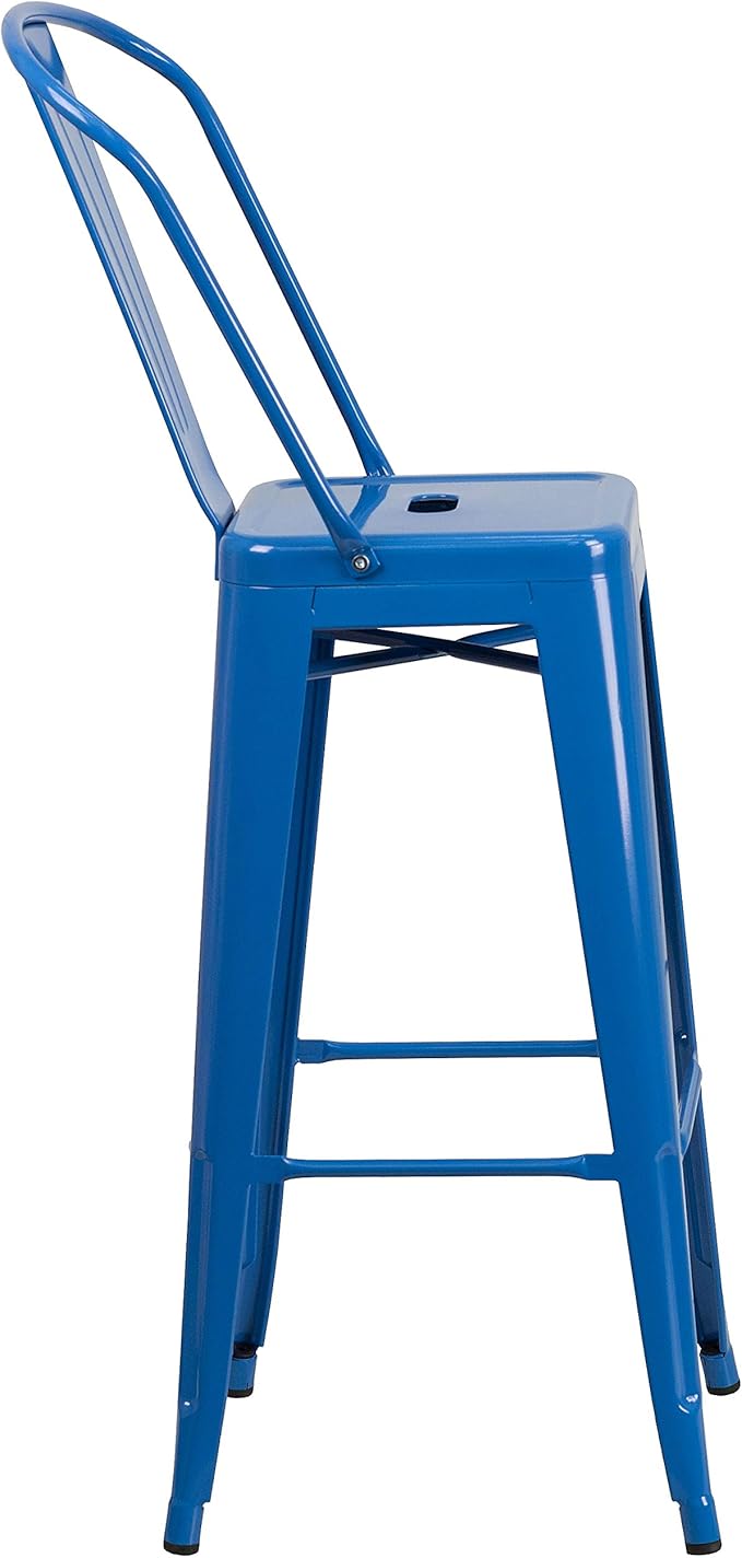Flash Furniture Commercial Grade 30" High Blue Metal Indoor-Outdoor Barstool with Removable Back