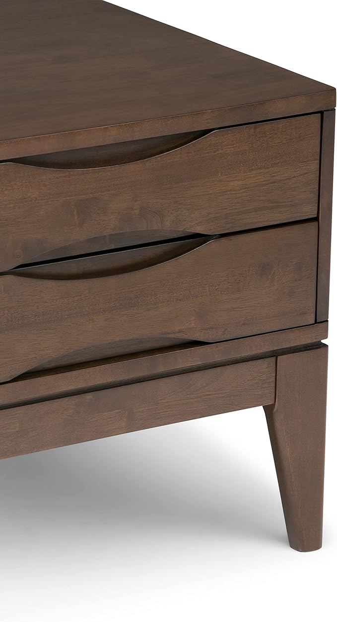 SIMPLIHOME Harper End Table - 22 inch Wide Solid Wood 2 Drawer Side Table in Walnut Brown, Mid Century Modern Accent Table for Living Room with Tapered Legs and Notched Handles