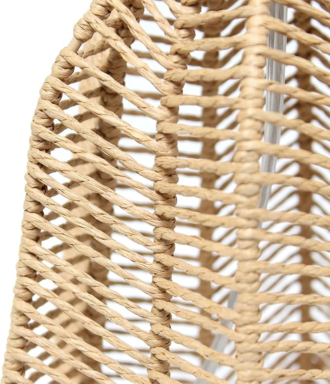 Elegant Designs LT2106-NAT 21" Tall Boho Coastal Inspired Rustic Paper Rope Rattan Wicker Look Standard Table Desk Nightstand Lamp with Light Beige Fabric Linen Shade, Natural