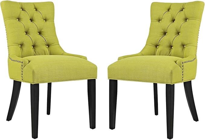 Modway Regent Modern Tufted Upholstered Fabric Two Dining Chairs with Nailhead Trim in Wheatgrass