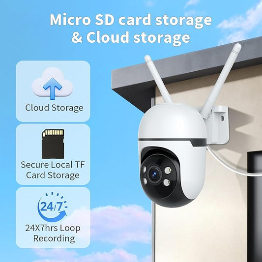 2K Home Security Camera Outdoor,360 Pan Tilt 2.4G/5G Home Surveillance Camera,WiFi Outdoor Security Cameras With Color Night Vision,Human Detection and Tracking,24/7 Recording,Cloud & SD Card Storage