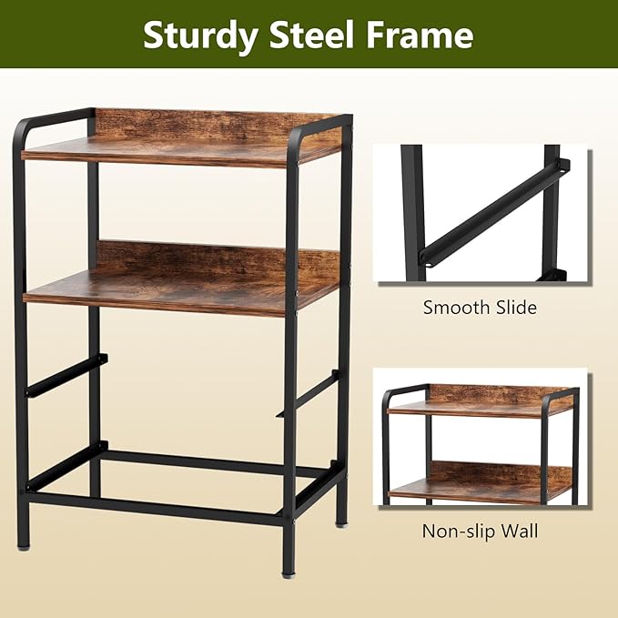 Night Stand with 2 Fabric Drawer and Sturdy Metal Frame, Lightweight & Durable -55LB Load Capacity, Wear-Resistant & Easy-Clean Surface,Rustic Brown Modern