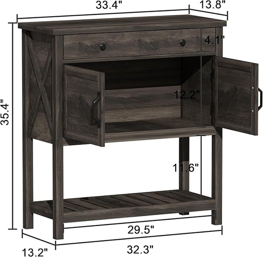 ChooChoo Farmhouse Console Table, Entryway Table with Storage Shelf, Coffee Bar Cabinet, Narrow Buffet Sideboard for Kitchen, Hallway, Living Room, Ash Gray