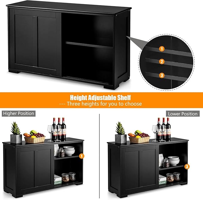 NAFORT Wooden Buffet Cabinet Sideboard with Sliding Doors, Kitchen Storage Console Table, Accent Coffee Bar with Adjustable Shelf for Living Room, Dining Room (Black, 13" D x 42" W x 23.5" H)