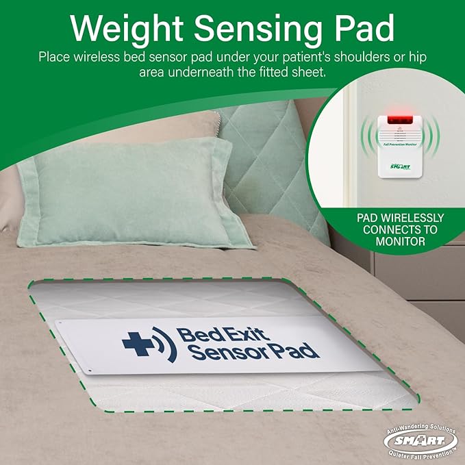 Smart Caregiver Bed & Chair Exit Alert System - Wireless Monitor with Pressure Sensor Pads for Bed and Chair - Automatically Alerts Caregiver When They Get Up - Bed Alarm for Elderly