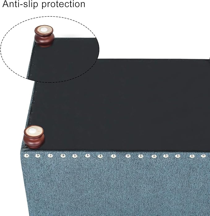 Adeco Rectangular Storage Ottoman Foot Rest Stool, Fabric Button Tufted Storage Ottoman with Hinged Lid (Cyan)