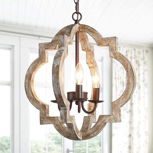 KSANA Farmhouse Orb Chandelier, Handmade Wood Light Fixture for Dining & Living Room, Foyer, Bedroom, Kitchen Island and Entryway