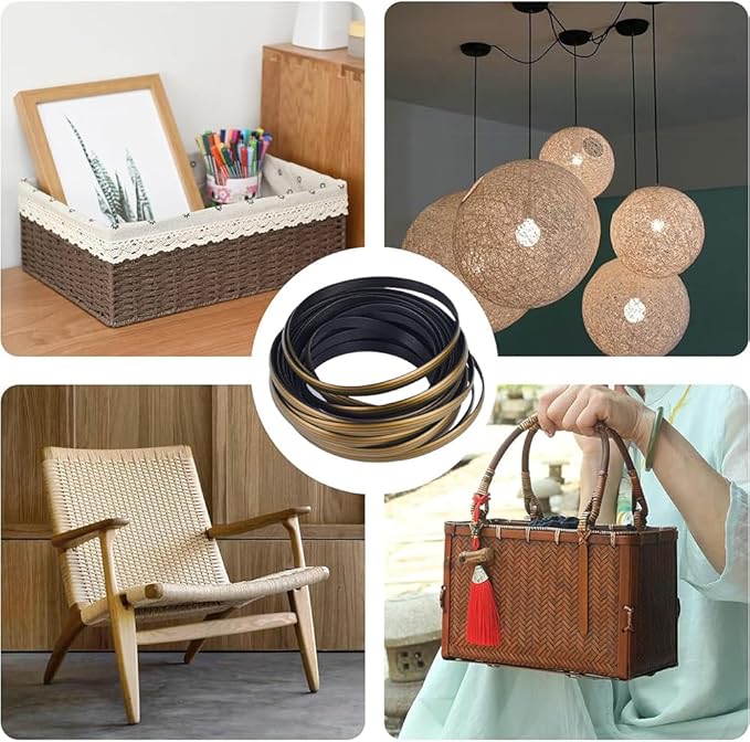 GORGECRAFT 10m Gold Rattan Repair Kit 11 Yard Wicker Repair Material Plastic Rattan Wicker Roll Waterproof Rattan Fix Material for Garden Patio Furniture and Rattan Chair Sofa Storage Basket