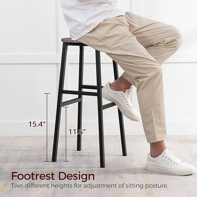 Bar Stools, Set of 2 Round Bar Chairs with Footrest, 28 Inch Kitchen Breakfast Bar Stools, Industrial Stools, Easy Assembly, for Dining Room, Kitchen, Greige BAHG02701 (Pack of 3)