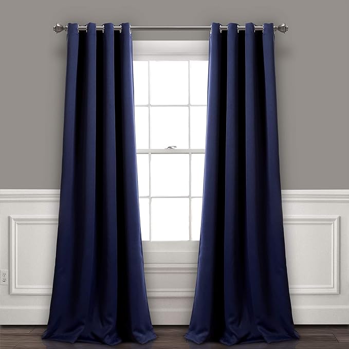 Lush Decor Insulated Grommet Blackout Window Curtain Panels, Pair, 52" W x 120" L, Navy - Classic Modern Design - 120 Inch Curtains - Extra Long Curtains For Living Room, Bedroom, Or Dining Room