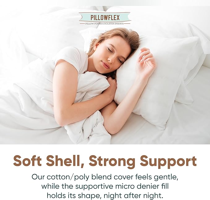Pillowflex Synthetic Down Sleeping Pillows - Queen Size - Medium Firmness for Back, Side & Stomach Sleepers - Ideal for Queen Size Beds - Comfortable Pillow for Sleeping