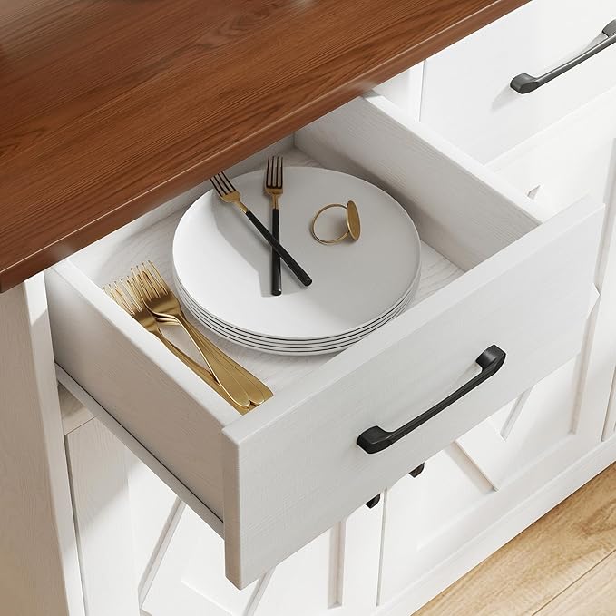 Modern Farmhouse Sideboard, White Wooden Buffet Cabinet with 3 Drawers & Adjustable Shelves for Kitchen, Living Room, Entryway, Coffee Bar