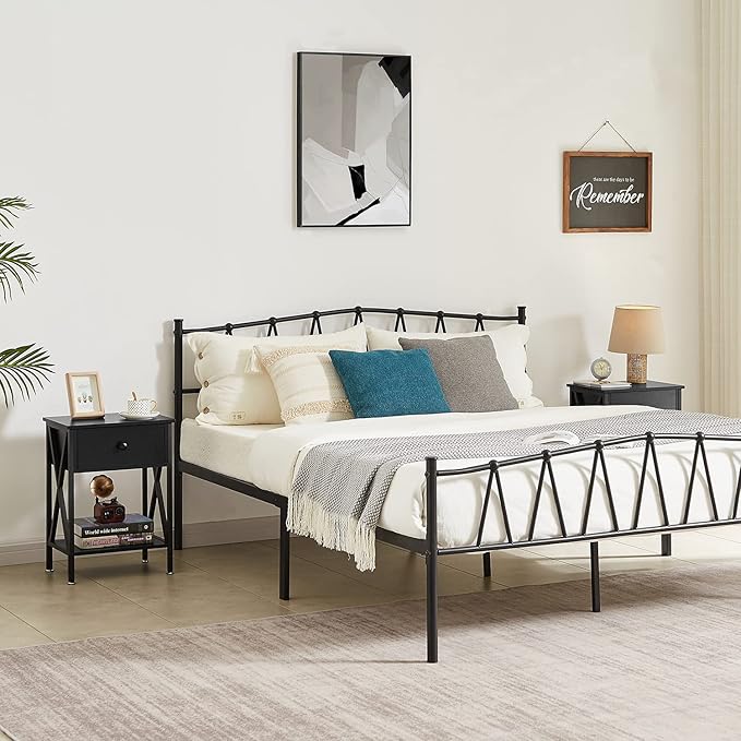 VECELO Nightstands Set of 2,End Tables with Storage Shelf&Fabric Drawer,Side Tables for Bedroom,Living Room,Small Spaces,Black