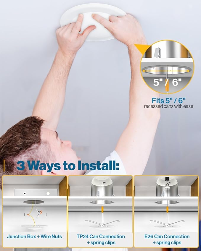 Sunco 96 Pack LED Disc Lights Ceiling 6 Inch, Flush Mount Disk Light, Recessed Can Lighting, 1050 LM, 15W (75W Equivalent), 6000K Daylight Deluxe, Dimmable, Damp Rated ETL.