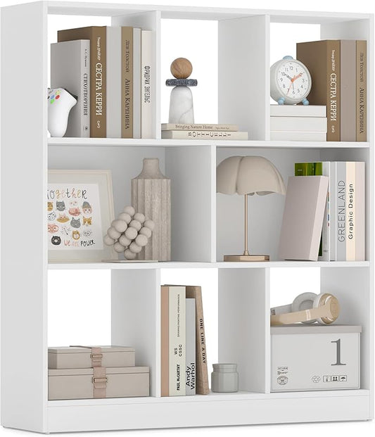 VASAGLE Custos Collection - Bookshelf, 3-Tier Bookcase, Book Shelf, Open Storage Shelf, 9.4 x 35.4 x 39.4 Inches, for Living Room, Home Office, Dining Room, Cloud White ULBC455W01