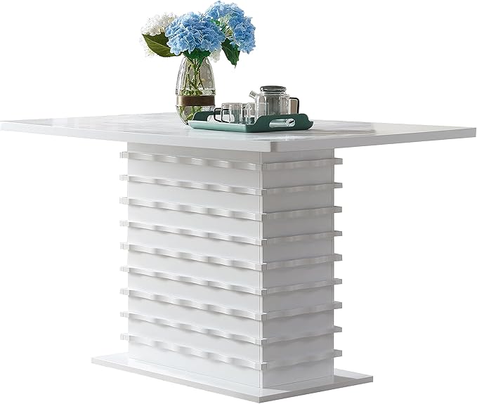 Kings Brand Furniture - Caballo Wood Pedestal Wave Design Modern Rectangular Kitchen Dining Room Table, White