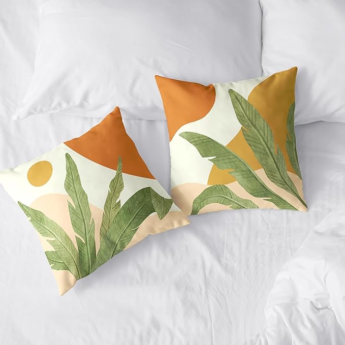 Boho Abstract Pillow Covers Tropical Leaf Throw Pillow Case Palm Tree Modern Decorative Cushion Case 22x22 for Living Room Home Decor Couch Sofa Set of 2