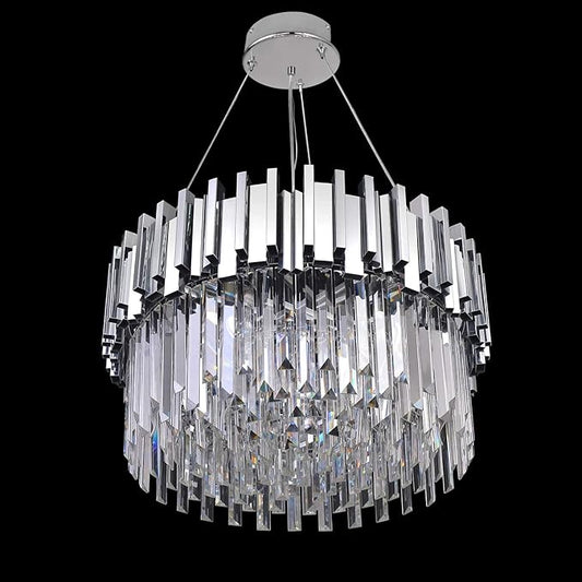 Modern Crystal Chandelier Lighting Chrome Pendant Lights Fixture with Stainless Steel Shade Island Chandeliers Ceiling Dining Room Living Room Contemporary Kitchen Dimmable 9-Lights