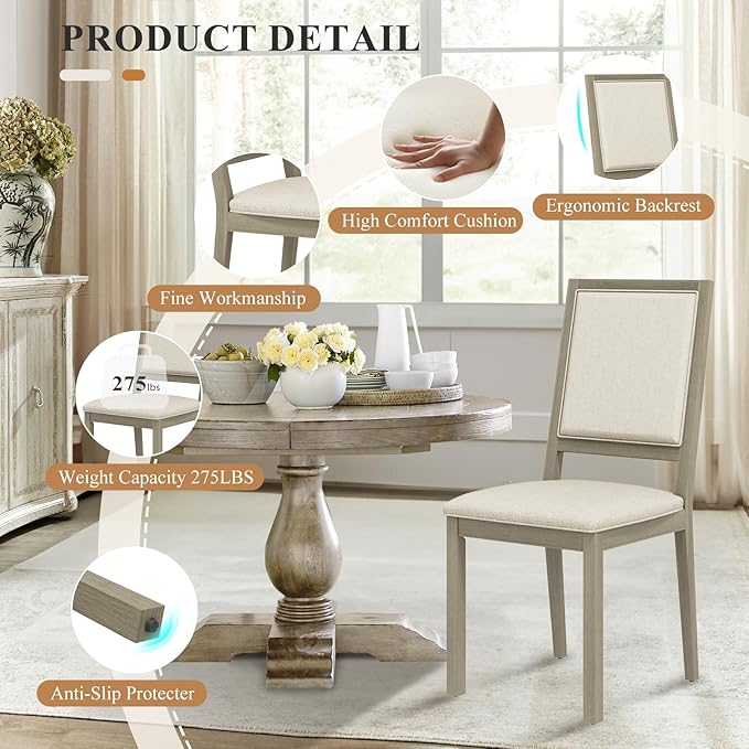 COLAMY Upholstered Wood Dining Chairs Set of 6, Kitchen Dining Chairs with Back, 19 Inch Fabric Farmhouse Dining Room Side Chairs with Wooden Legs for Kitchen Dining Living Room Courtyard, Grey