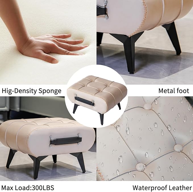 Small Footstool Ottoman - Stylish and Functional Faux Leather Footrest for Extra Seating in Living Room, Entryway, or Office