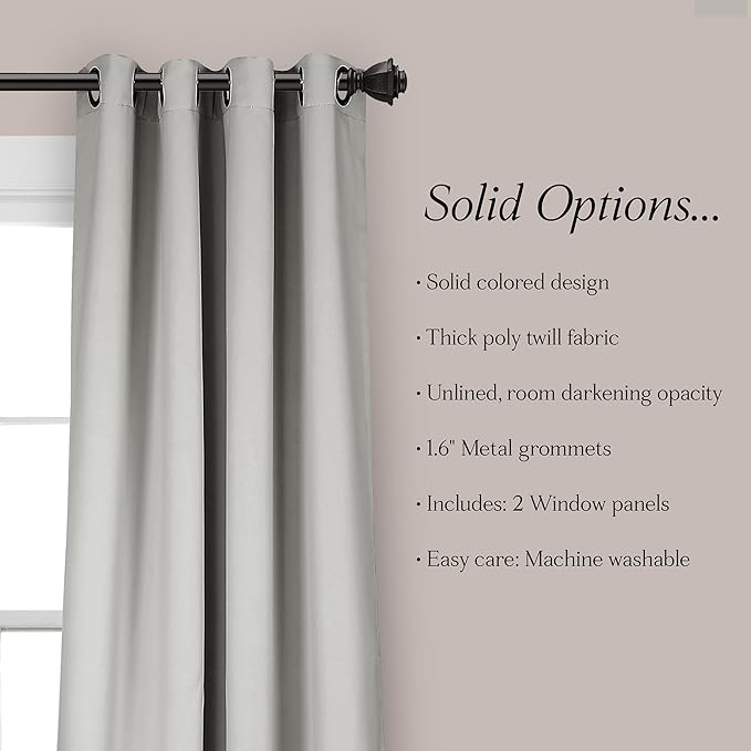 Lush Decor Insulated Grommet Room Darkening Window Curtain Panels, Pair, 52" W x 45" L, Light Gray - Drapes - Curtains For Bedroom or Living Room