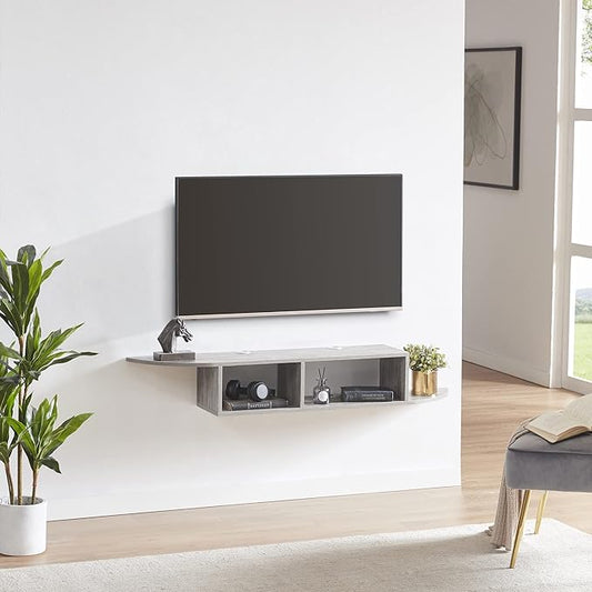 GHC Floating TV Stand, Wall Mounted Entertainment Center and Cabinet Shelf, TV Console with Storage, Media Console for DVD Player, Space-Saving Under TV Shelf for Bedroom, Living Room (Grey)
