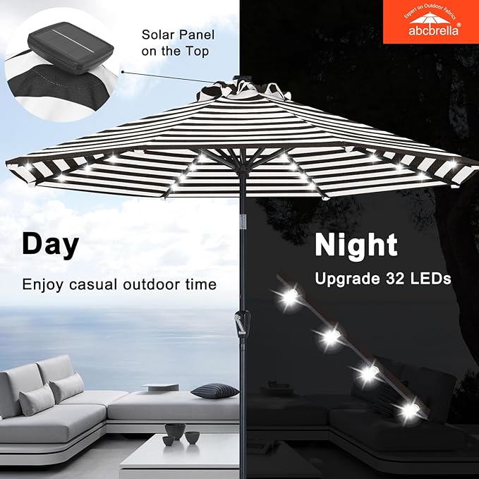 ABCCANOPY OLEFIN® 5-Year No Fading Patio Umbrella with Solar Lights (Black Stripe)
