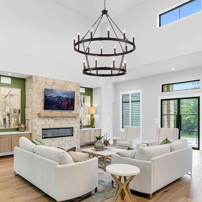 20-Light 2 Tier Black Wagon Wheel Chandelier, 38.19" Large Chandeliers for High Ceilings, Farmhouse Chandeliers for Dinning Room Living Room Kitchen Island Foyer