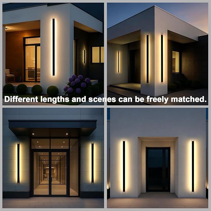 70.87in Modern Outdoor Lights, 3000K Linear Exterior Wall Light Wall Mount, Outside Light IP65 Waterproof Long Wall Sconce Light for Front Door, Garage (2 Pack, Black)