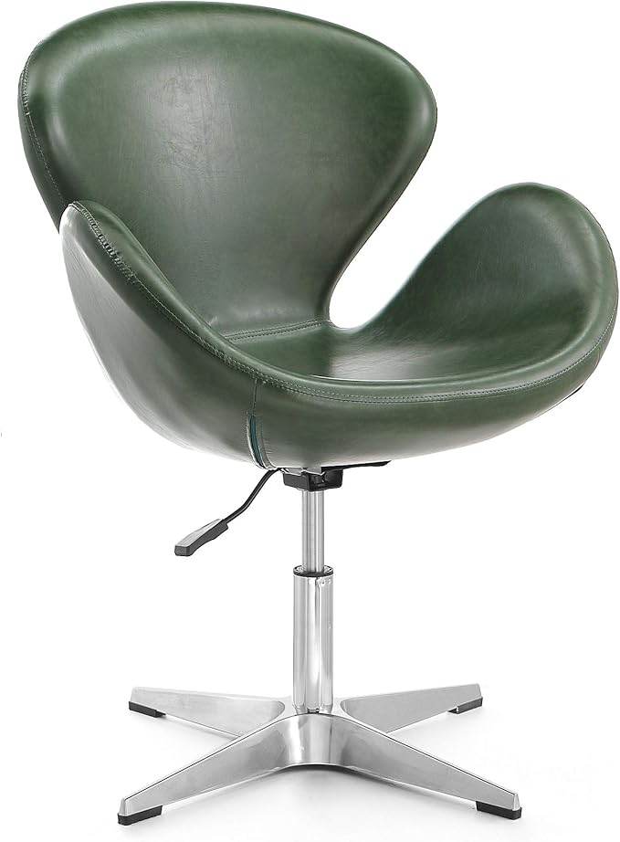 Manhattan Comfort Raspberry Adjustable Swivel Accent Chair with 360° Turn, Polished Chrome Base, Modern Retro Design, Versatile Seat Ideal for Any Room, Set of 1, Forest Green