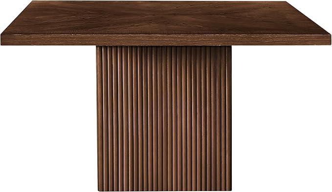 Meridian Furniture 729Brown-T Belinda Collection Mid-Century Modern Dining Table, Solid Wood Base, Brown Finish Oak Wood Veneer MDF Top, Square Top, Fluted Base, 54" W x 54" D x 31" H, Brown