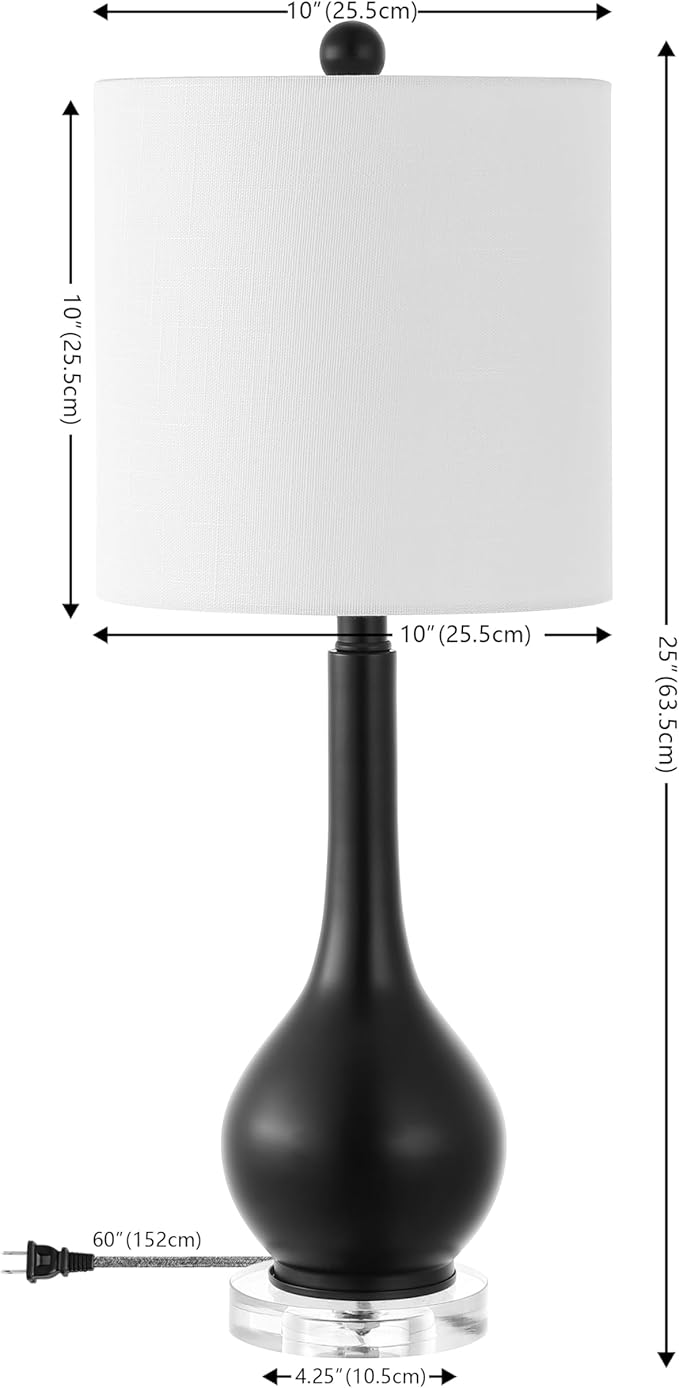 JONATHAN Y 25" Oil Rubbed Bronze Metal and Crystal Teardrop LED Table Lamp for Bedroom Living Room Bedside Nightstand, White Linen Drum Shade, LED Bulb Included, Set of 2 (JYL5010C-SET2)