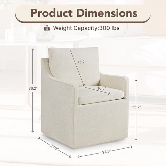 Upholstered Dining Chairs Set of 1, Modern Dining Room Chairs with Casters & Washable Cover, Rolling Accent Chair with Hidden Storage for Kitchen, Farmhouse, Living Room, Beige, 1 Box