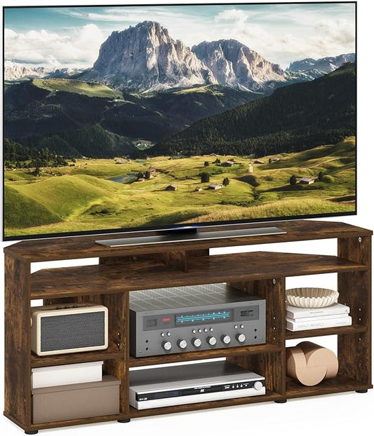 Furinno Jensen TV Stand, Corner Entertainment Center, TV Console for TV up to 55 Inch, for Living Room, Bedroom, Amber Pine