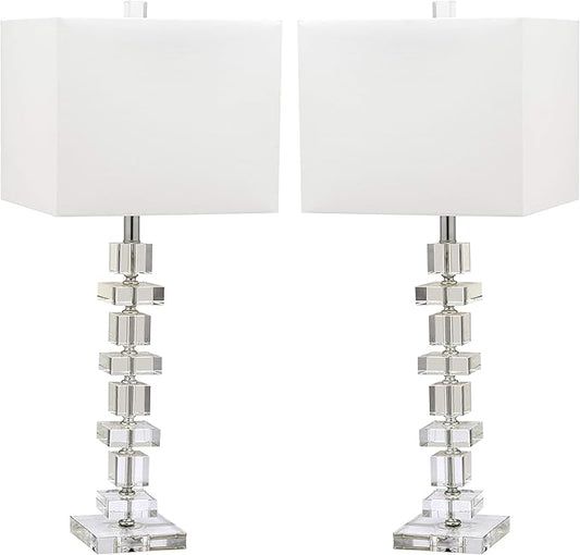 SAFAVIEH Lighting Collection Modern Deco 28-inch Bedroom Living Room Home Office Desk Nightstand Table Lamp Set of 2 (LED Bulbs Included)