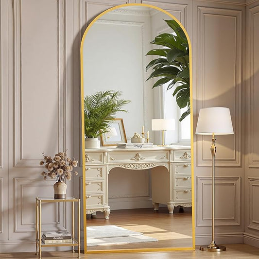 OLIXIS Arched Full Length Mirror for Bedroom, 68"x26" Full Body Mirror with Stand, Hanging or Leaning for Wall, Aluminum Alloy Thin Frame Floor Standing for Living Room, Long, Gold
