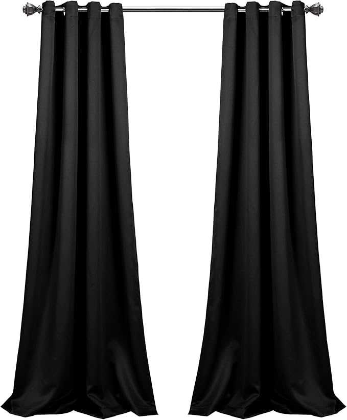 Lush Decor Insulated Grommet Blackout Window Curtain Panels, Pair, 52" W x 120" L, Black - Classic Modern Design - 120 Inch Curtains - Extra Long Curtains For Living Room, Bedroom, Or Dining Room