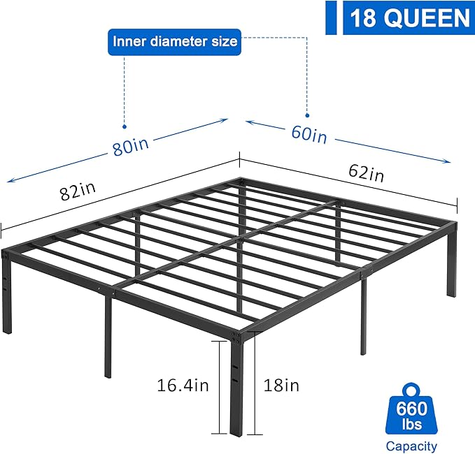 VECELO 18" Queen Size Metal Platform Tall Bed Frame,Heavy Duty Steel Slat/Easy Assembly Mattress Foundation/No Box Spring Needed