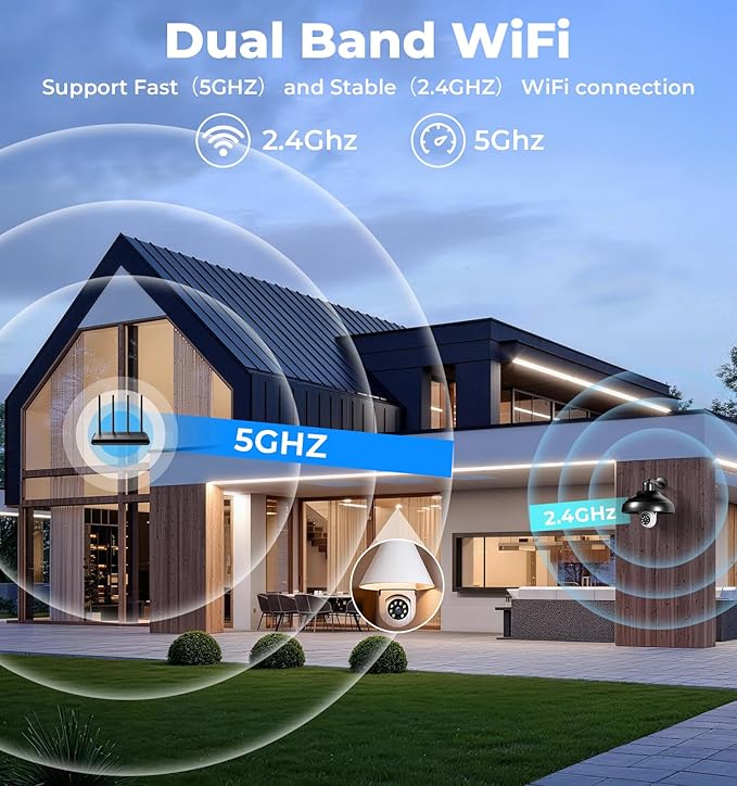 2K Light Bulb Camera Outdoor, 5G&2.4GHz Cameras for Home Security, 360° PTZ Wireless Lightbulb Socket Security Cam with Color Night Vision, 2 Way Audio, AI Human Detection, 2 Packs