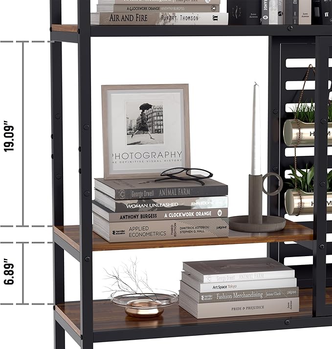 Anivia 5 Tier Bookshelf Tall Industrial Bookcase Wood Metal Frame Standing Book Shelf, Display Bookshelves Storage Organizer for Bedroom Living Room Home Office, Teak/Black