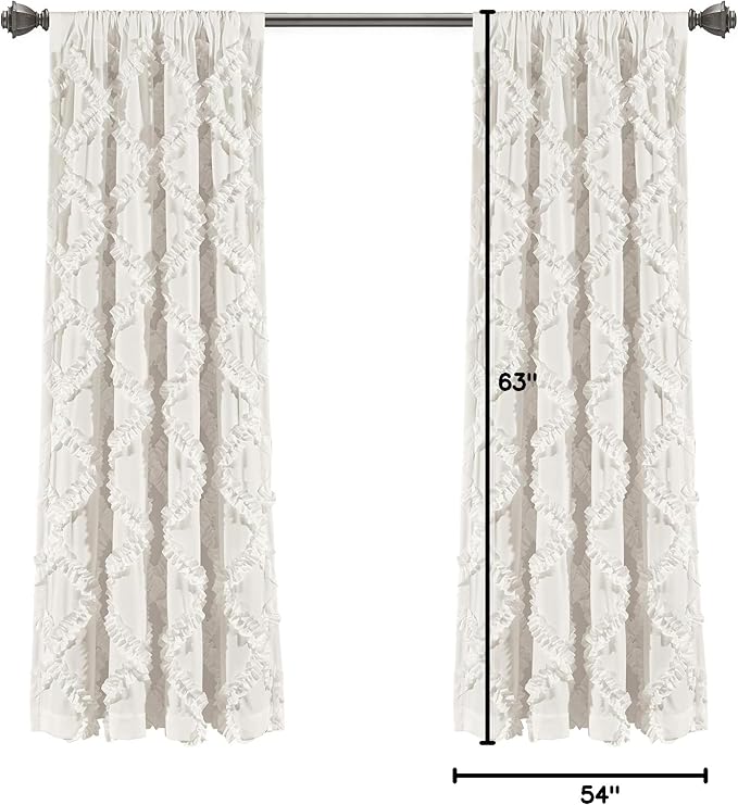 Lush Decor Ruffle Diamond Window Curtain Panel Pair, 63 in x 54 in, White