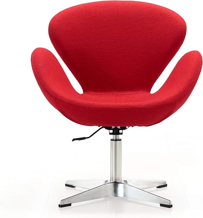 Manhattan Comfort Raspberry Adjustable Swivel Accent Chair Set of 2 with 360° Turn, Polished Chrome Base, Modern Retro Design, Ideal for Living Room and Home Office, Red Wool Blend