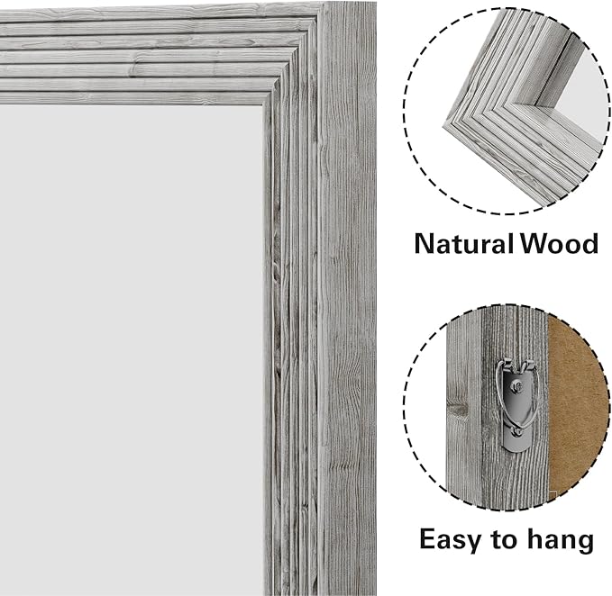 ULIKE Rustic Mirror for Bathroom, Farmhouse Mirror with Wood Frame, 24x36 Inch White Vanity Mirrors for Wall Decor of Bedroom or Living Room, Vertical or Horizontal Hanging, Rectangle