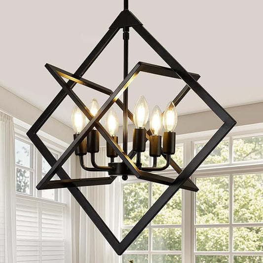24" Modern Pendant Lights Kitchen Island, 6-Light Matte Black Farmhouse Pendant Light Fixtures, Industrial Hanging Pendant Lights Fixture for Kitchen Island Dining Room Bedroom Hallway Foyer Entryway